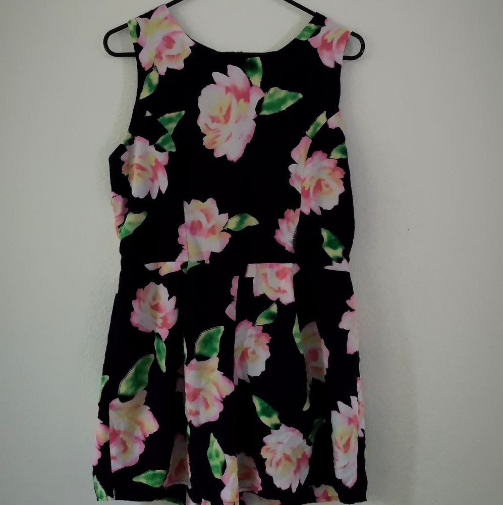 Deep navy blue pink floral romper jumpsuit